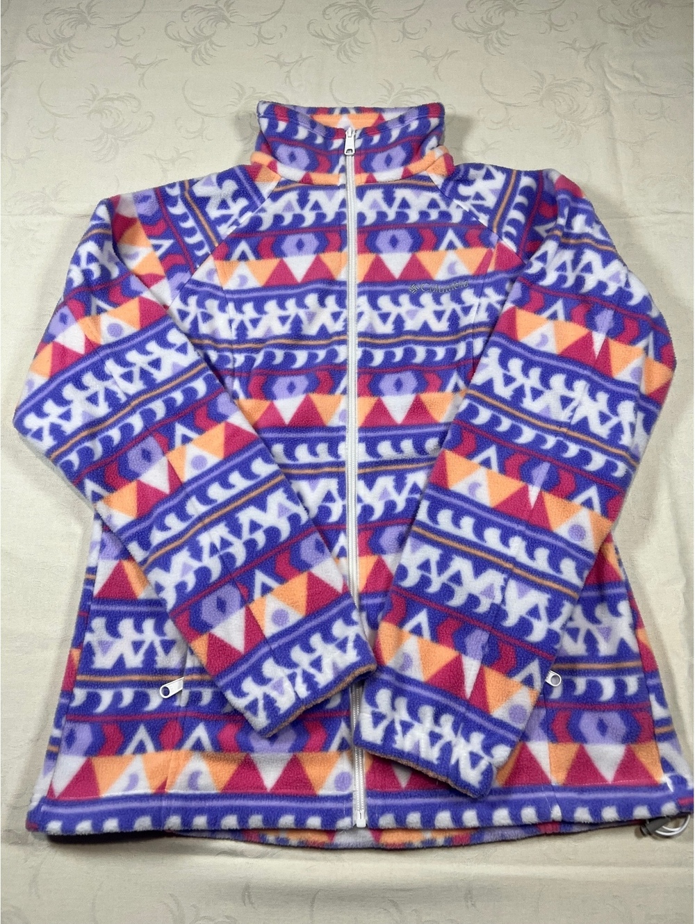 Columbia Full Zip Fleece Jacket Multicolor Aztec Print Size Medium